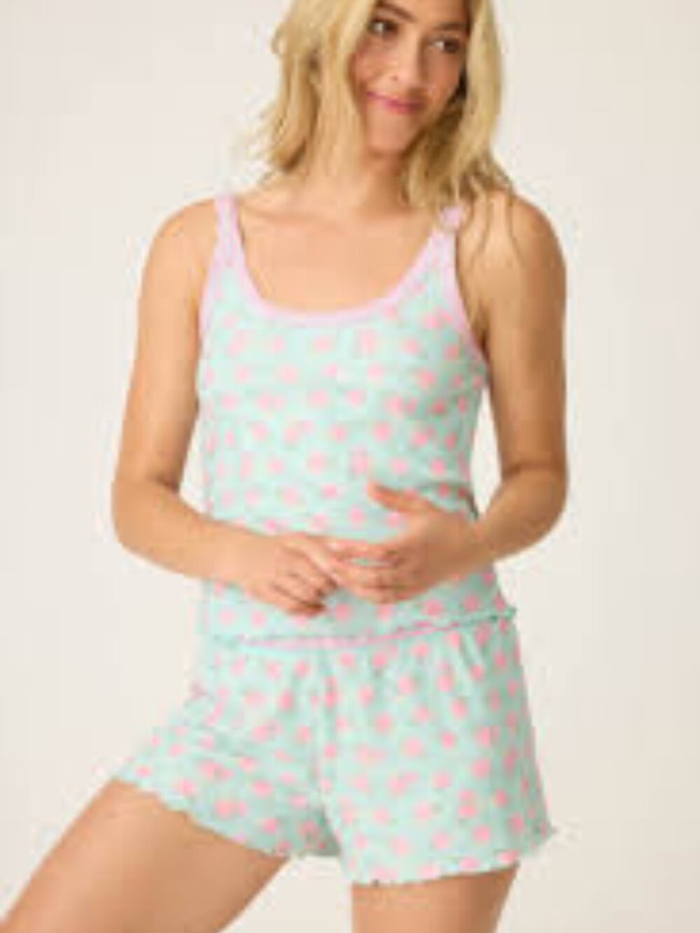 P.J. Salvage Secret Garden Shorts and Tank Pajama Set, Green/Pink - Size XS